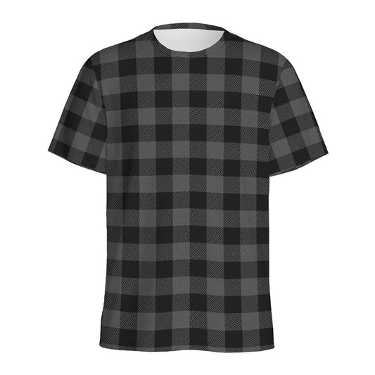 Dark Grey And Black Buffalo Check Print Men's Sports T-Shirt