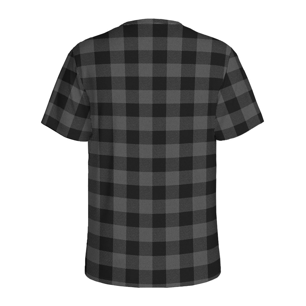 Dark Grey And Black Buffalo Check Print Men's Sports T-Shirt