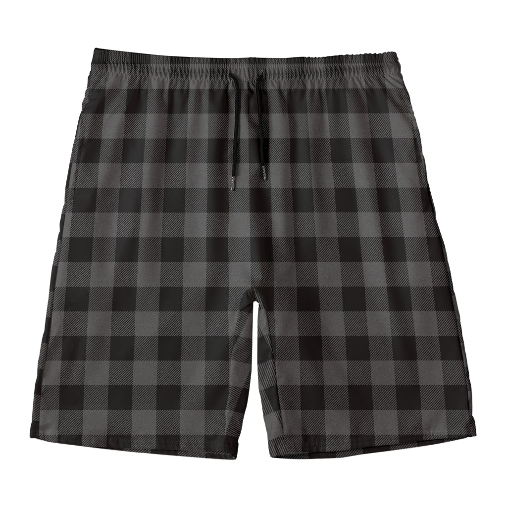 Dark Grey And Black Buffalo Check Print Men's Swim Trunks