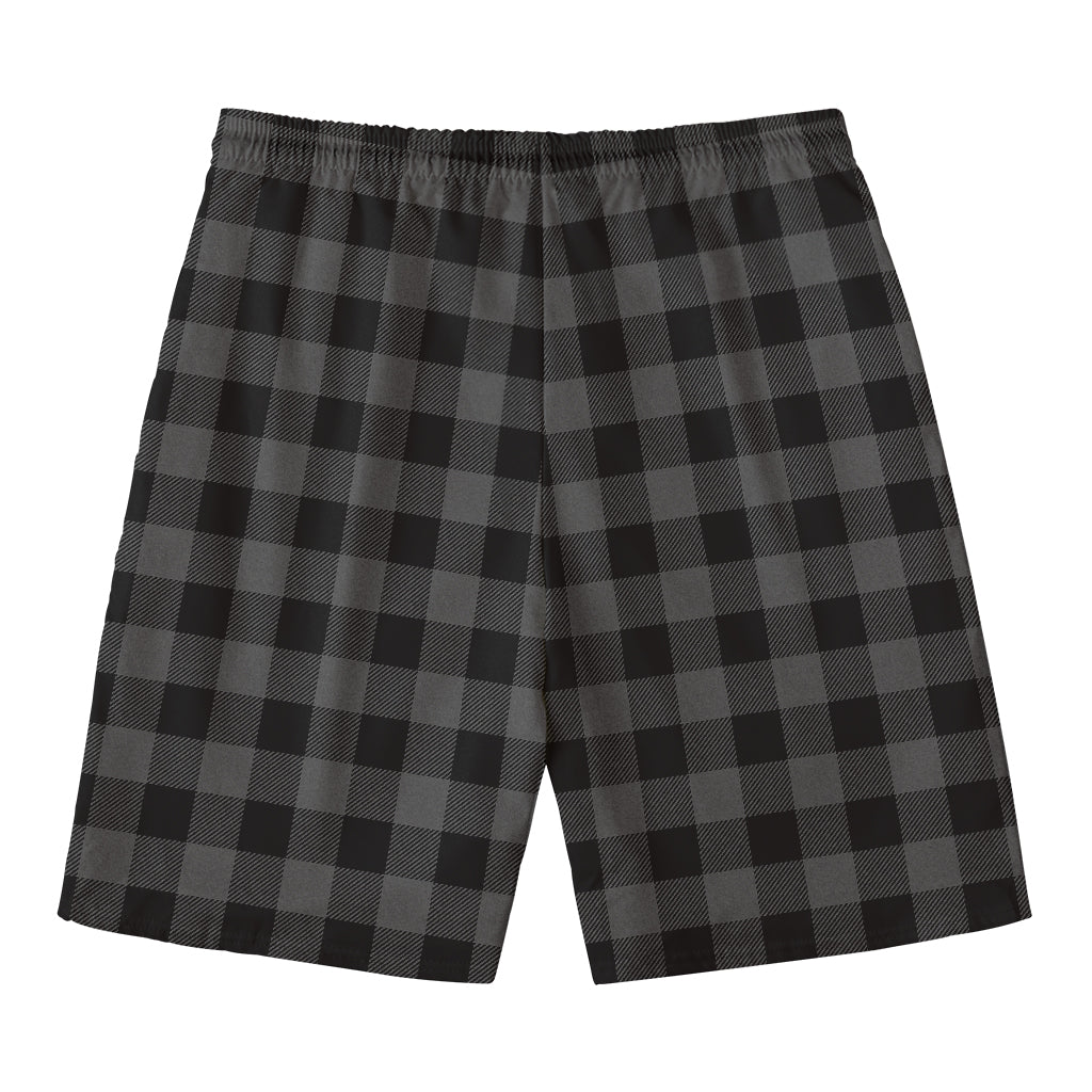 Dark Grey And Black Buffalo Check Print Men's Swim Trunks