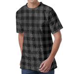 Dark Grey And Black Buffalo Check Print Men's Velvet T-Shirt