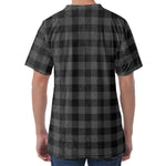 Dark Grey And Black Buffalo Check Print Men's Velvet T-Shirt