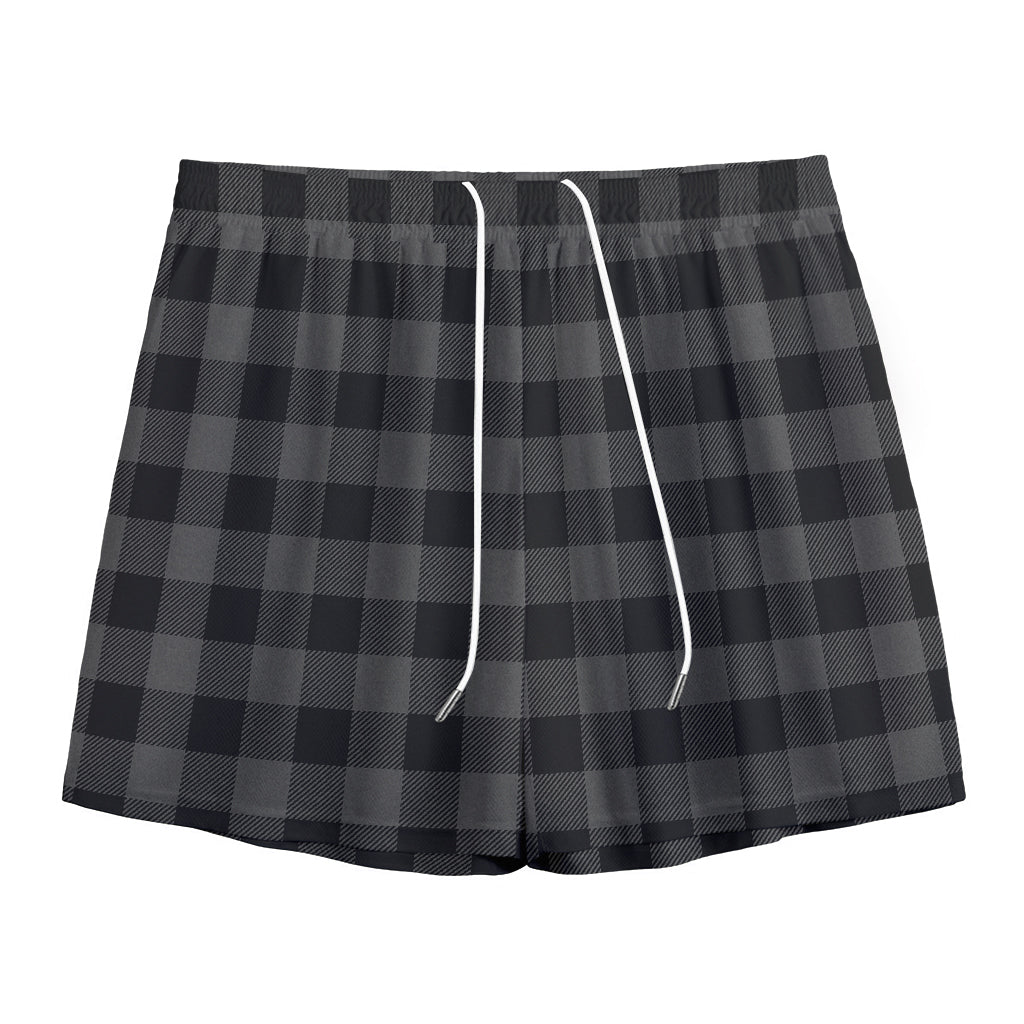 Dark Grey And Black Buffalo Check Print Mesh Shorts