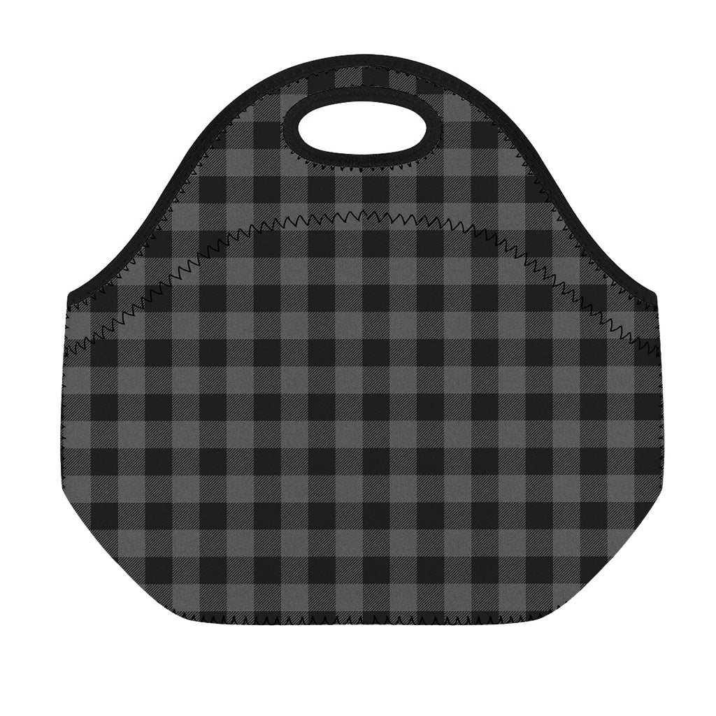 Dark Grey And Black Buffalo Check Print Neoprene Lunch Bag