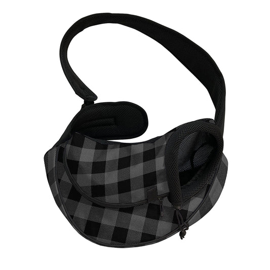Dark Grey And Black Buffalo Check Print Pet Sling Carrier