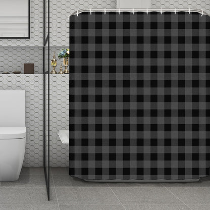 Dark Grey And Black Buffalo Check Print Polyester Shower Curtain