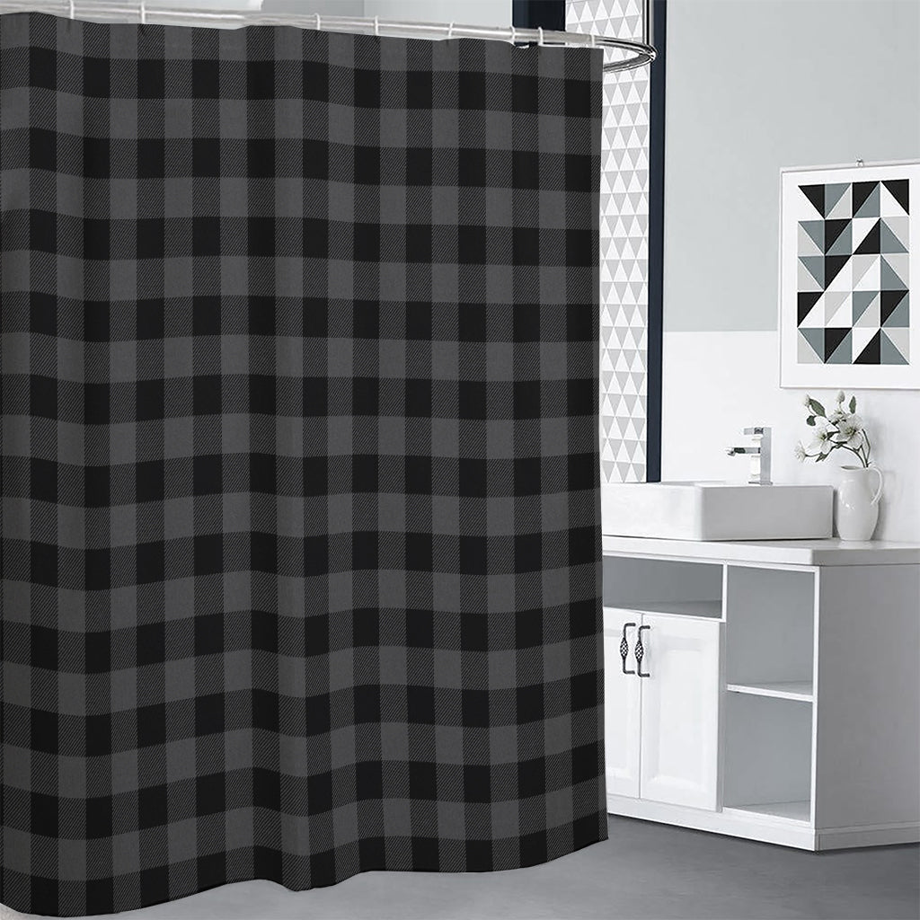 Dark Grey And Black Buffalo Check Print Premium Shower Curtain
