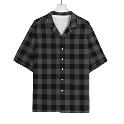 Dark Grey And Black Buffalo Check Print Rayon Hawaiian Shirt
