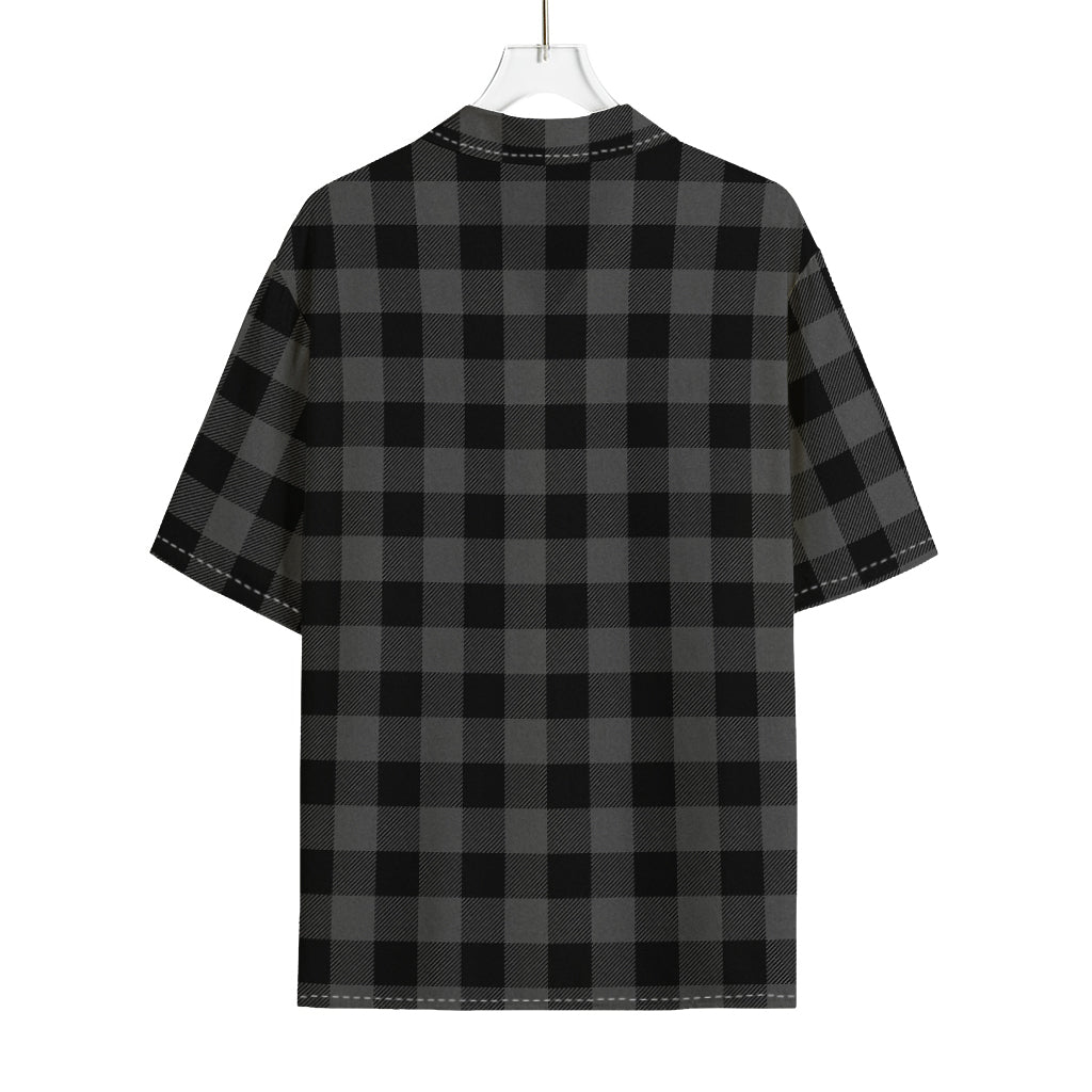 Dark Grey And Black Buffalo Check Print Rayon Hawaiian Shirt