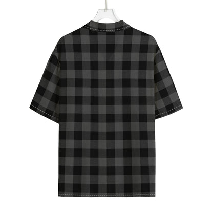 Dark Grey And Black Buffalo Check Print Rayon Hawaiian Shirt