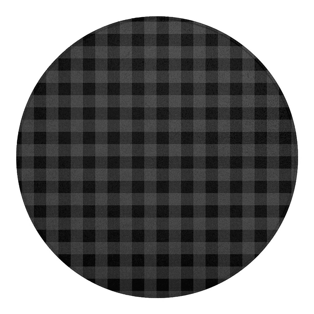 Dark Grey And Black Buffalo Check Print Round Blanket