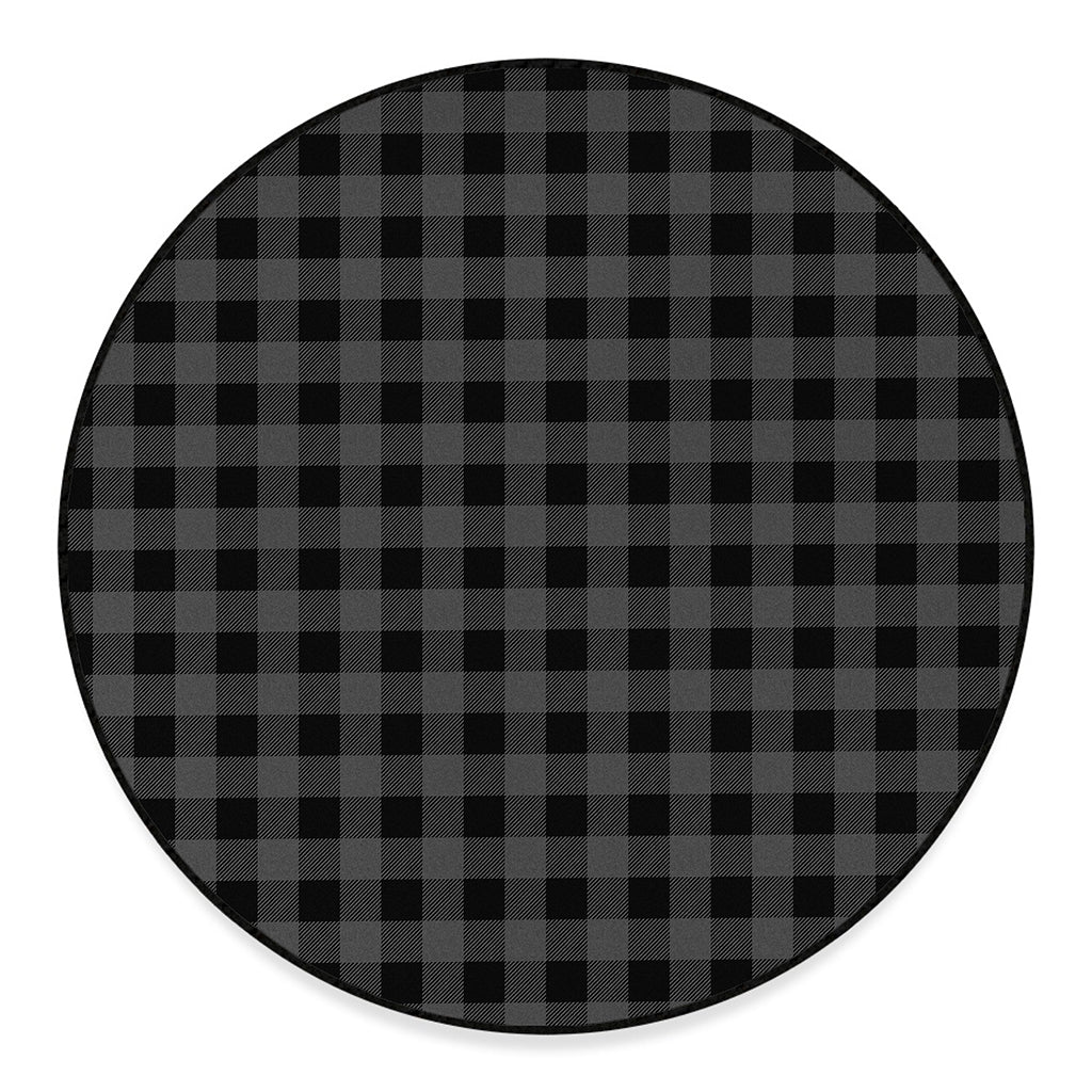 Dark Grey And Black Buffalo Check Print Round Floor Mat