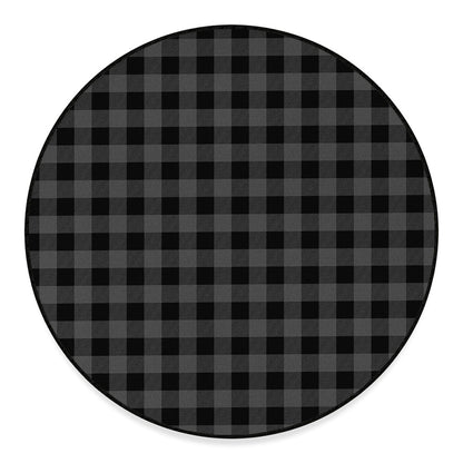Dark Grey And Black Buffalo Check Print Round Floor Mat