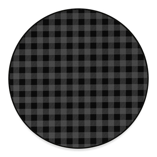 Dark Grey And Black Buffalo Check Print Round Floor Mat