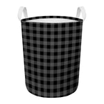 Dark Grey And Black Buffalo Check Print Round Laundry Basket