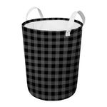 Dark Grey And Black Buffalo Check Print Round Laundry Basket