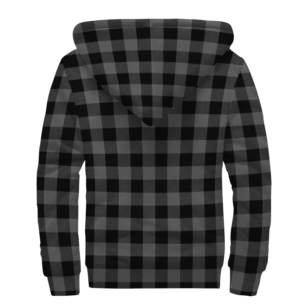 Dark Grey And Black Buffalo Check Print Sherpa Lined Zip Up Hoodie