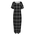Dark Grey And Black Buffalo Check Print Short Sleeve Long Nightdress
