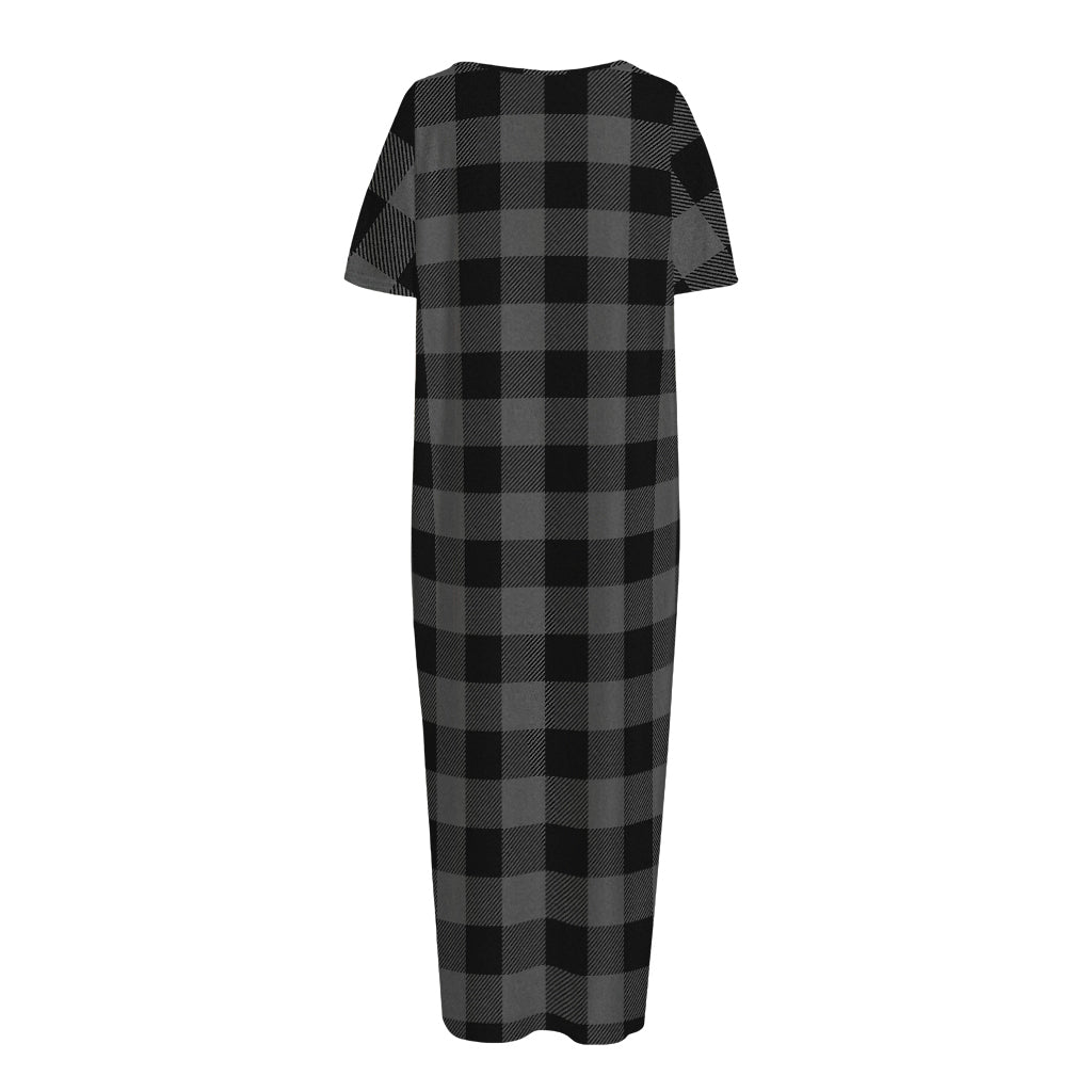 Dark Grey And Black Buffalo Check Print Short Sleeve Long Nightdress