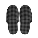 Dark Grey And Black Buffalo Check Print Slippers