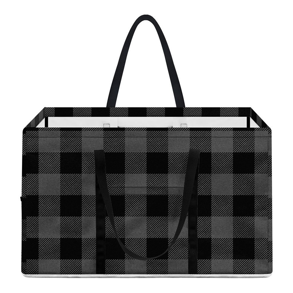 Dark Grey And Black Buffalo Check Print Utility Tote Bag