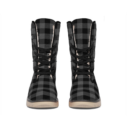 Dark Grey And Black Buffalo Check Print Winter Boots