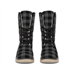 Dark Grey And Black Buffalo Check Print Winter Boots