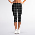 Dark Grey And Black Buffalo Check Print Women's Capri Leggings