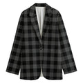 Dark Grey And Black Buffalo Check Print Women's Cotton Blazer