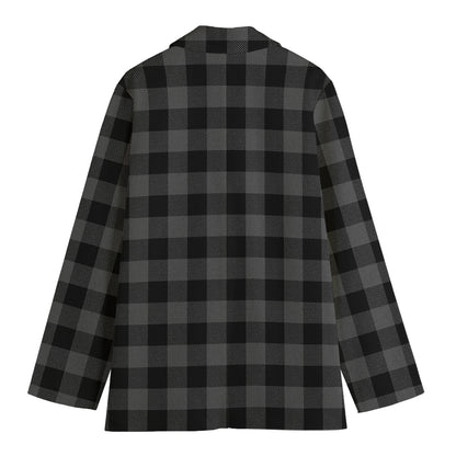Dark Grey And Black Buffalo Check Print Women's Cotton Blazer