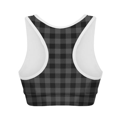 Dark Grey And Black Buffalo Check Print Women's Sports Bra