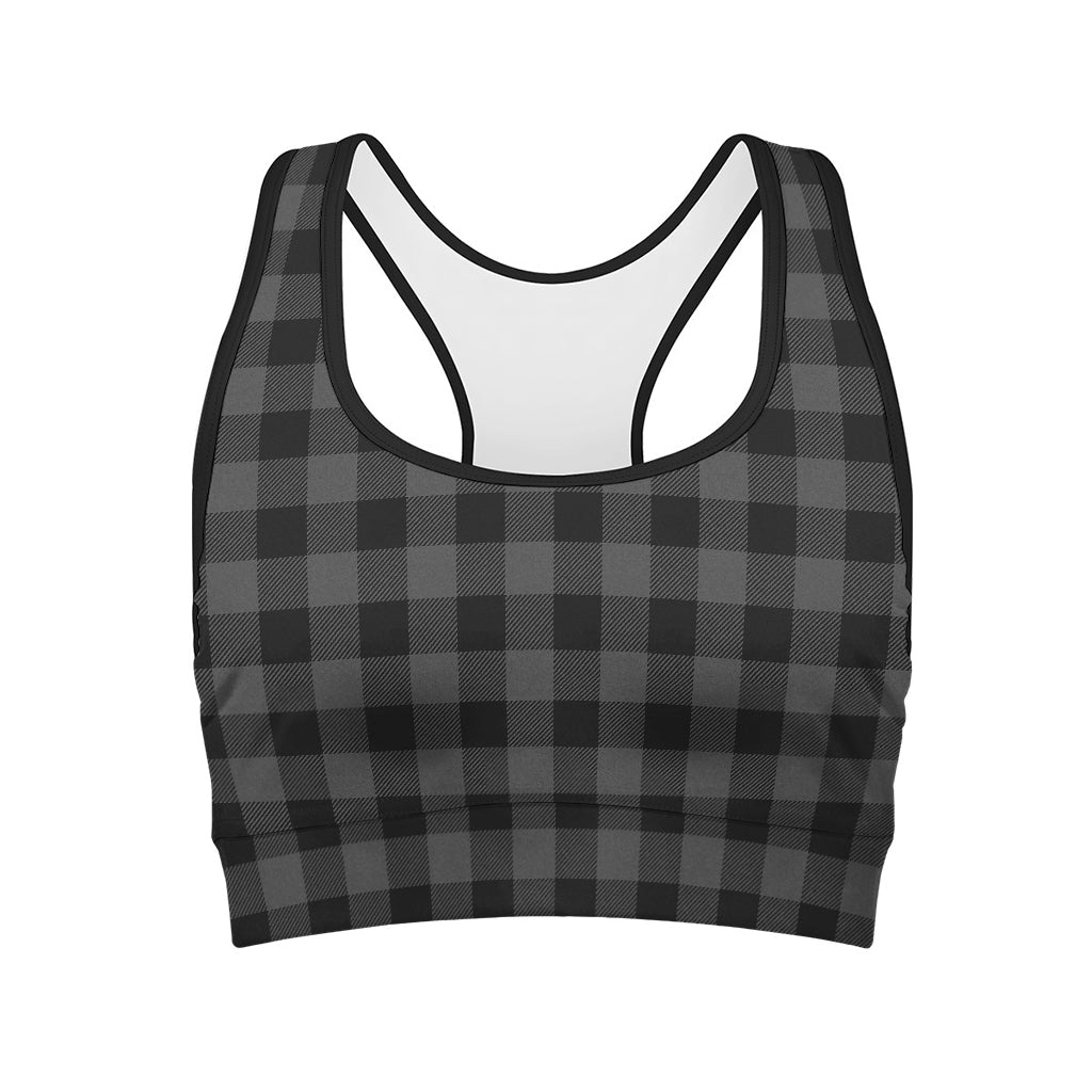 Dark Grey And Black Buffalo Check Print Women's Sports Bra