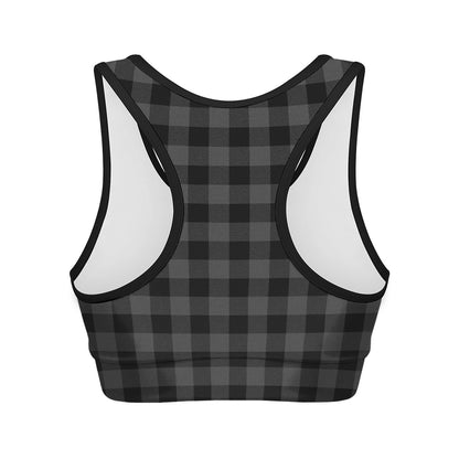 Dark Grey And Black Buffalo Check Print Women's Sports Bra