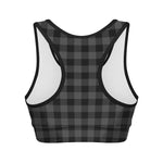 Dark Grey And Black Buffalo Check Print Women's Sports Bra