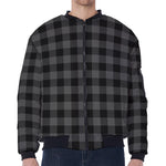 Dark Grey And Black Buffalo Check Print Zip Sleeve Bomber Jacket