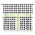 Dark Grey And White Gingham Print 3 Piece Kitchen Curtains