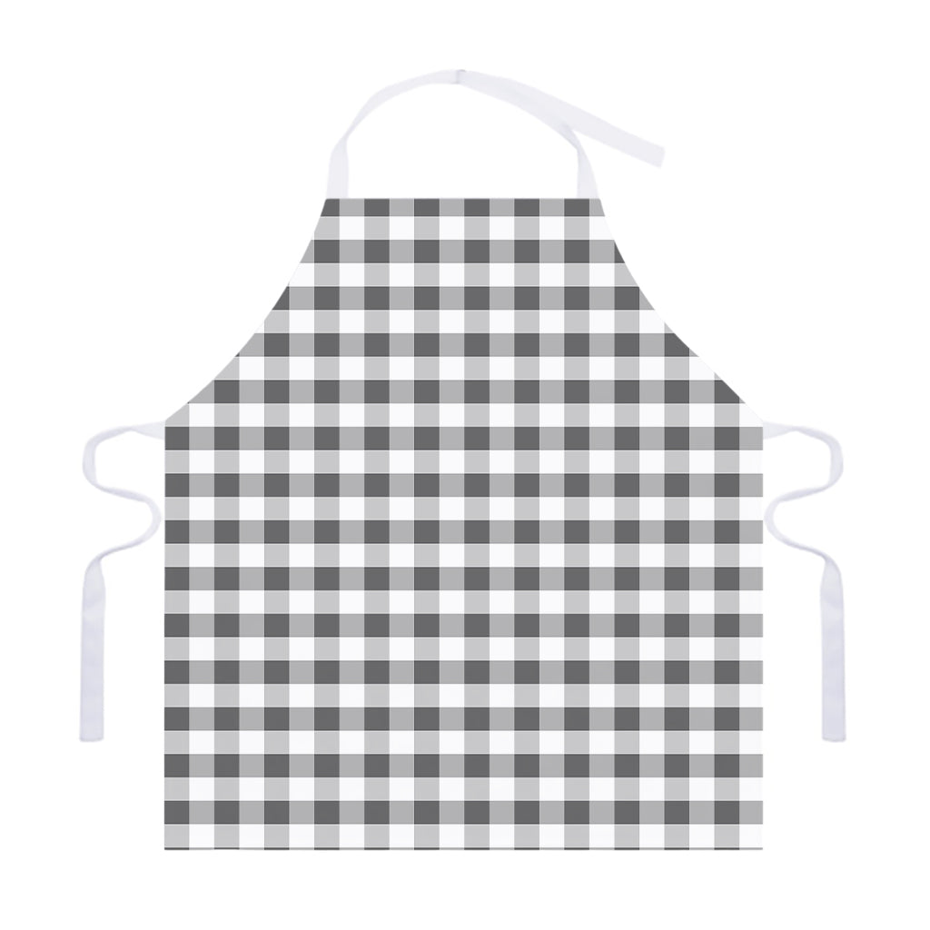 Dark Grey And White Gingham Print Adjustable Apron