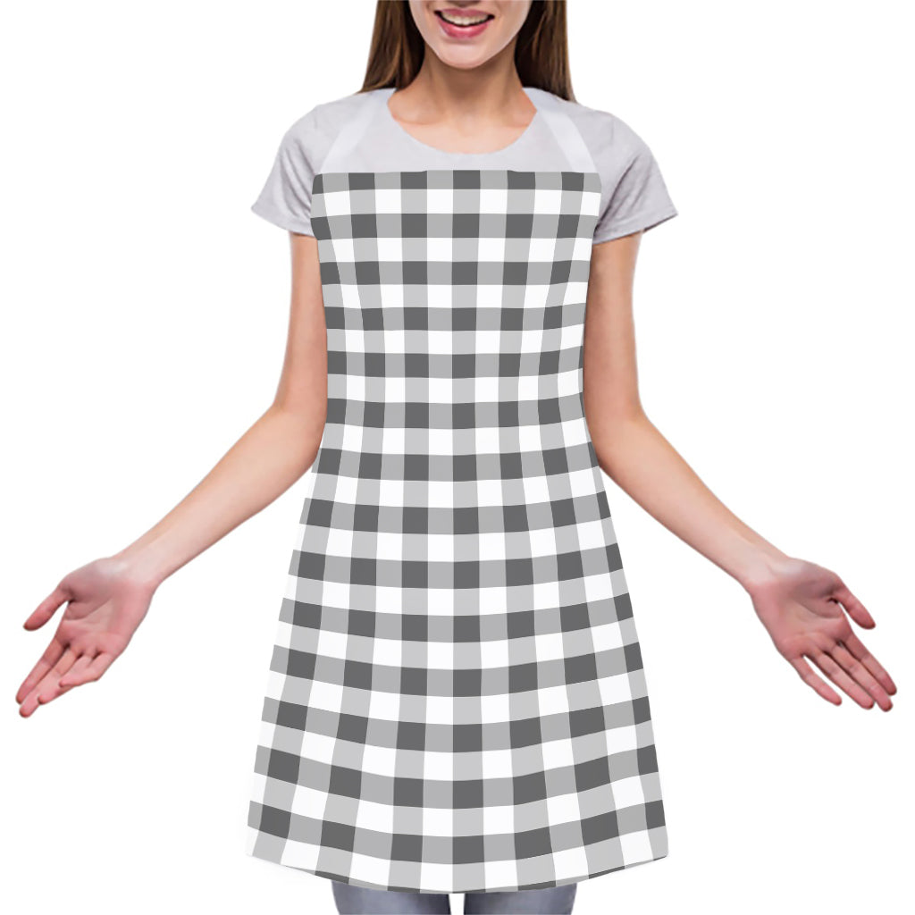 Dark Grey And White Gingham Print Adjustable Apron