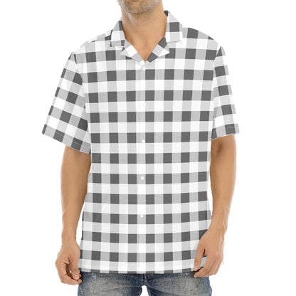 Dark Grey And White Gingham Print Aloha Shirt