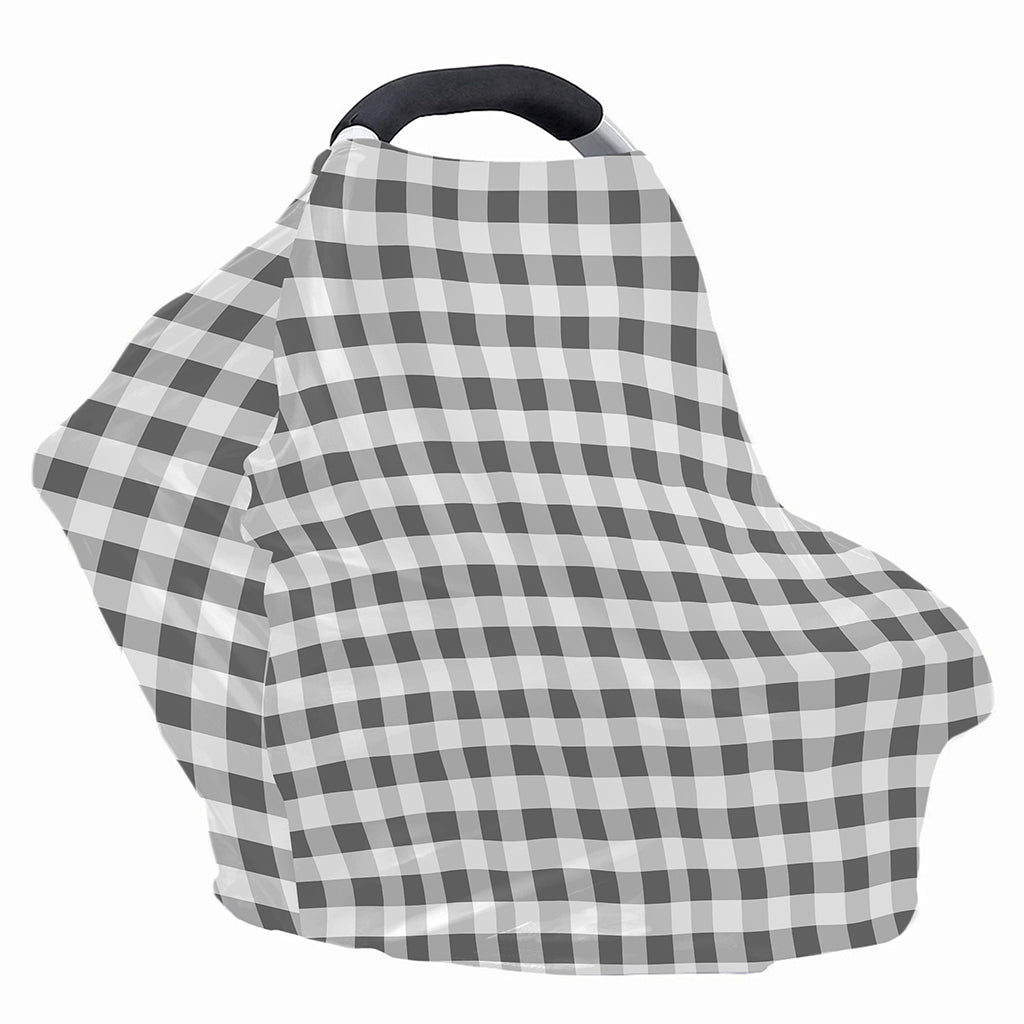 Dark Grey And White Gingham Print Baby Seat Cover