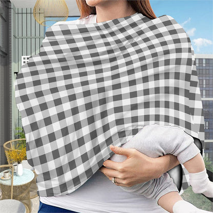 Dark Grey And White Gingham Print Baby Seat Cover