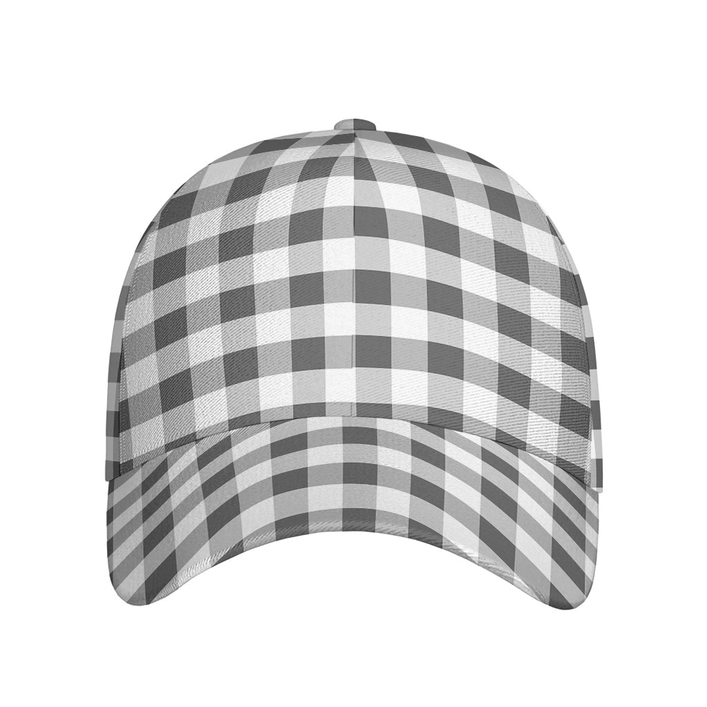 Dark Grey And White Gingham Print Baseball Cap