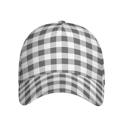 Dark Grey And White Gingham Print Baseball Cap