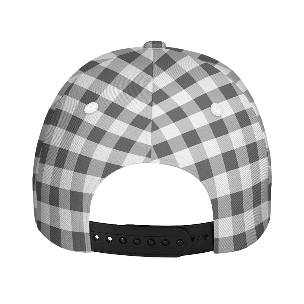 Dark Grey And White Gingham Print Baseball Cap