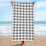 Dark Grey And White Gingham Print Beach Towel