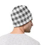 Dark Grey And White Gingham Print Beanie
