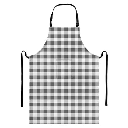Dark Grey And White Gingham Print Bib Apron With Pocket