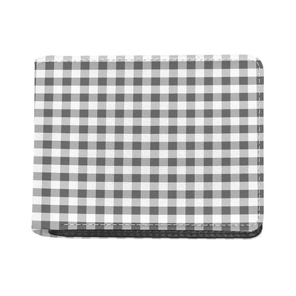 Dark Grey And White Gingham Print Bifold Wallet