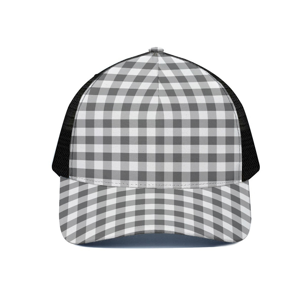 Dark Grey And White Gingham Print Black Mesh Trucker Cap