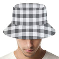 Dark Grey And White Gingham Print Bucket Hat